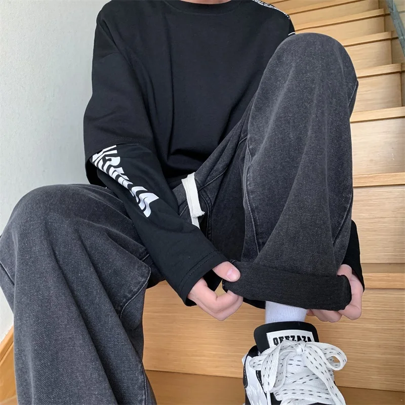 Summer Thin Jeans Men Fashion Casual Drawstring Jeans Men Streetwear Hip-hop Loose Straight Denim Pants Mens Trousers M-3XL