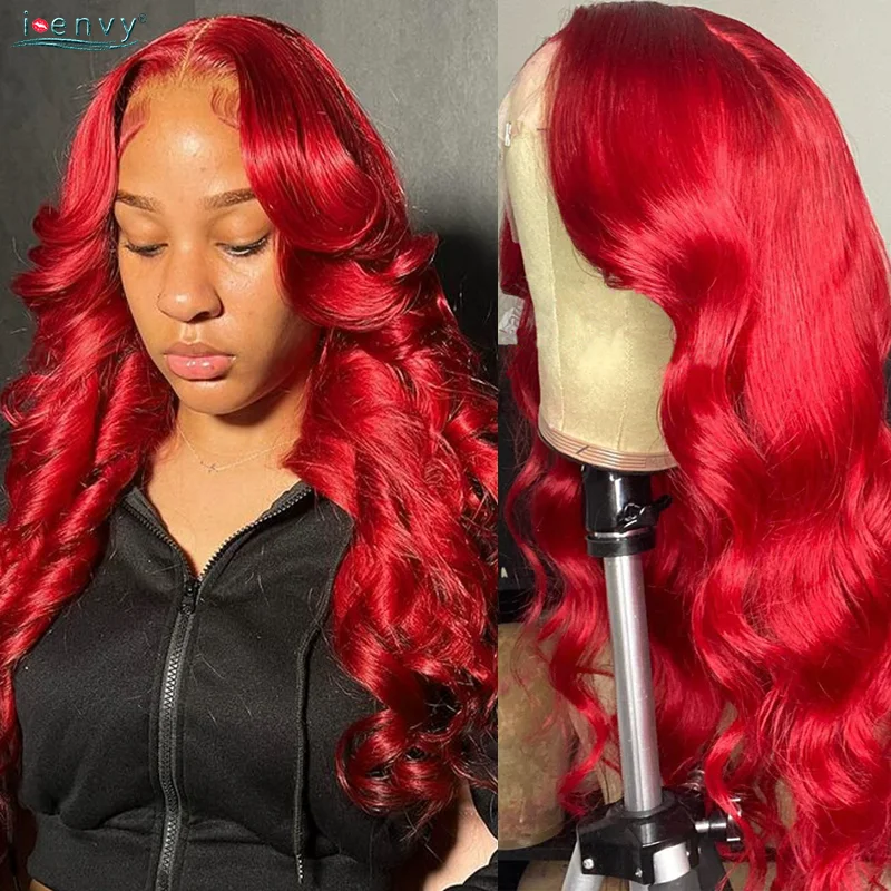 Colored Red Lace Front Human Hair Wigs Burgundy 13X4 Hd Transparent Lace Frontal Wigs For Women Curly Body Wave Lace Front Wig