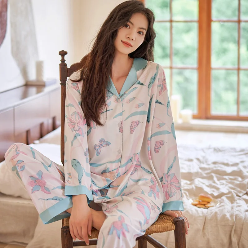 Women Sleepwear Silk Princess Style Sexy Sleepwear Loose Version Pajama Set Girl Pajama Set