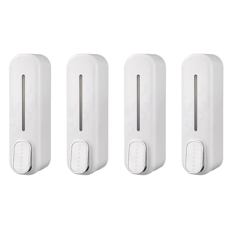 

4X Soap Dispenser Wall Mount, 350Ml Hand Liquid Shampoo Shower Gel Dispenser For Bathroom Kitchen Office White