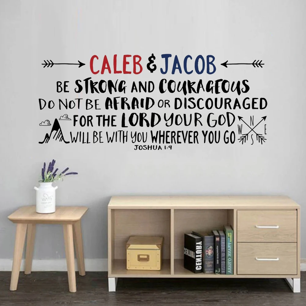 

Be Strong And Courageous Wall Stickers Bible Verse Joshua 1:9 Decals Vinyl Explorer Woodland Mountains Room Decor Murals HJ1389