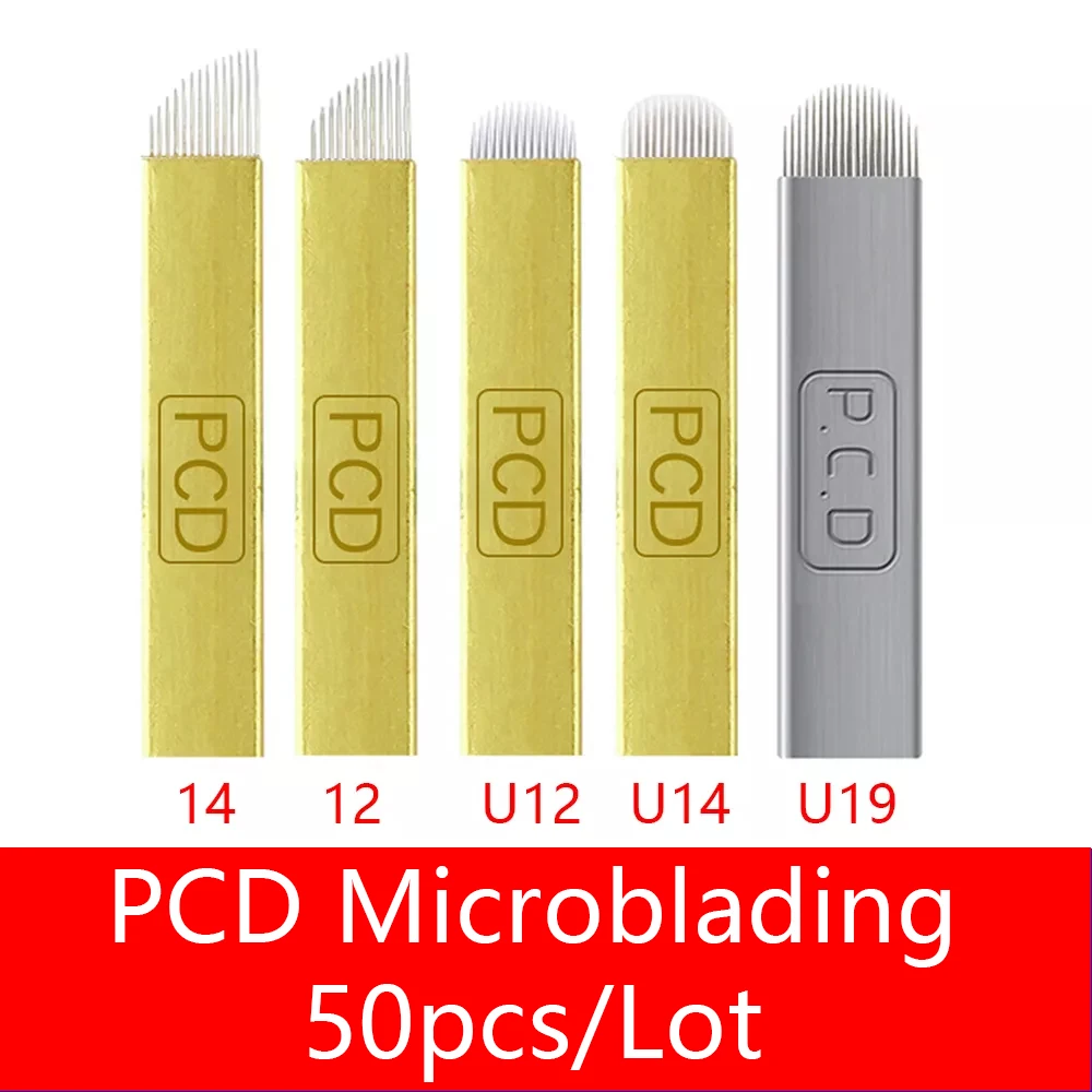 

50x U Pin 12/14/19 Pins PCD Microblading Hard For 3D Embroidery Manual Tattoo Pen Needles Blade Eyebrow Permanent Makeup 0.25mm