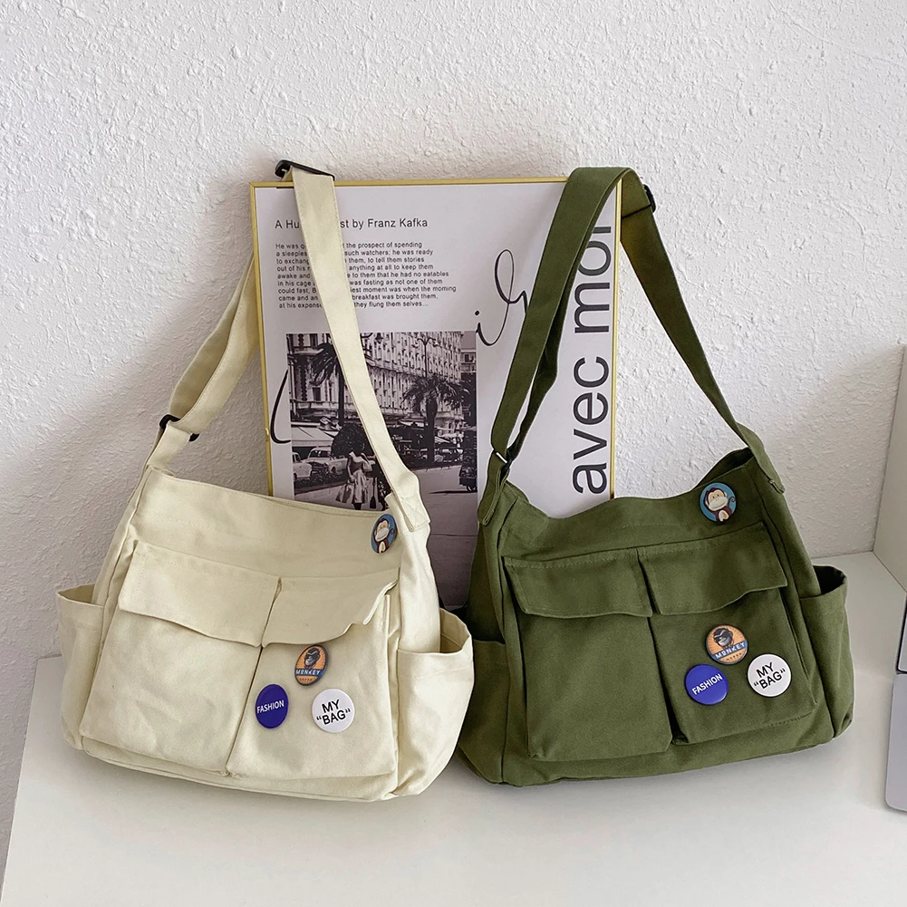 

Women Canvas Shoulder Bags Large Capacity School Messenger Bag Books Handbag Casual Solid Color Travel Crossbody Bags for Ladies