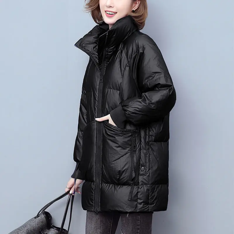 

Winter Women Down Jacket 2022 Winter Stand Collar Loose Zipper Women White Duck Down Puffer Jacket Winter Warm Coat Femme E910