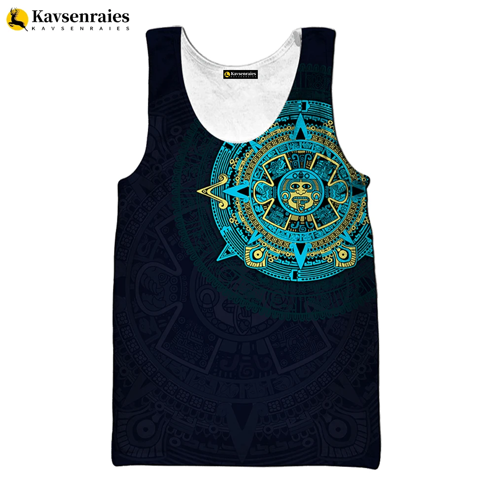 

2023 Fashion Mexican Aztec Warrior Tank Tops 3D Graphic Polyester Men's Clothing Summer Harajuku Streetwear Sleeveless Shirts