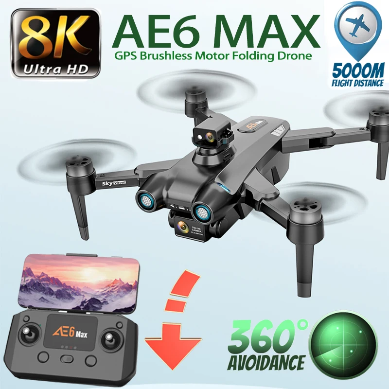 2022 New AE6 Max Drone 4K 8K HD Camera GPS 5G FPV Visual Obstacle Avoidance Professional Brushless Motor Quadcopter RC Dron Toys