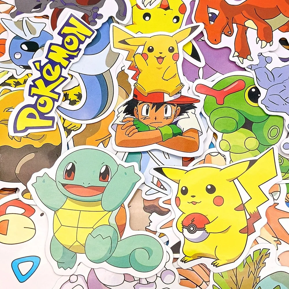 

50 Pcs Cute Pokemon Pikachu Anime Cartoon Kawaii Waterproof Stikers Skateboard Bicycle Guitar Laptop Kids Cartoon Toys Kawaii