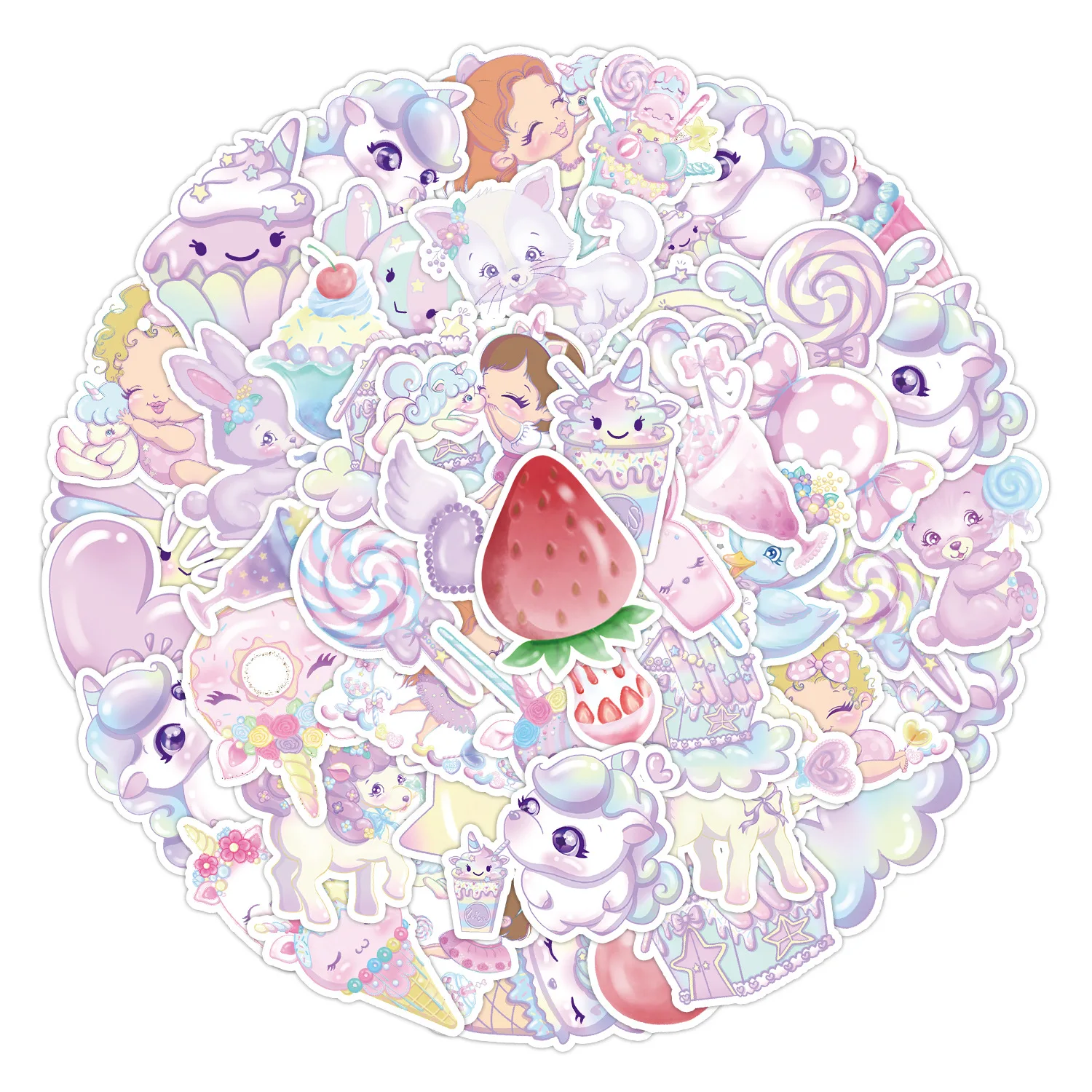 10/30/50PCS Ins Pink Cute Unicorn Girl Cartoon Stickers Deca