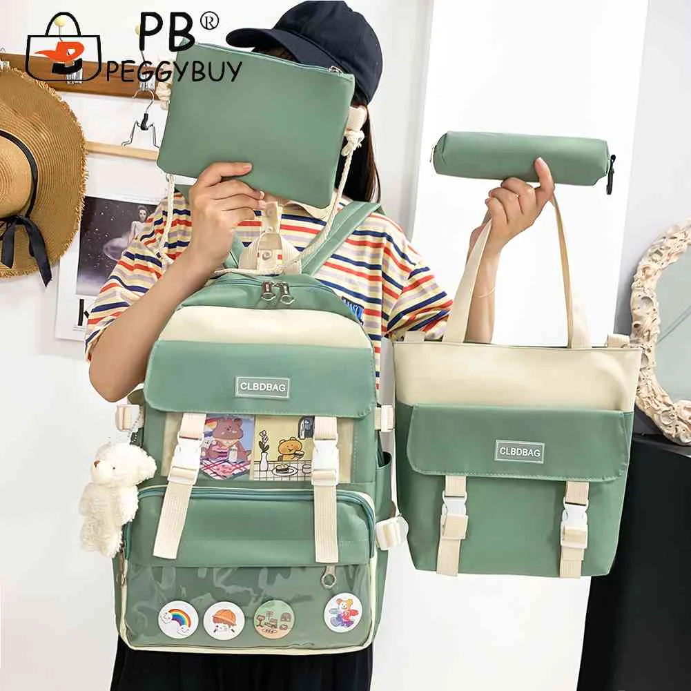 

4pcs Kawaii Women Backpack Fashion Schoolbags for Teenager Girls Boy Travel Shoulder Bag Big Capacity Canvas Backpack