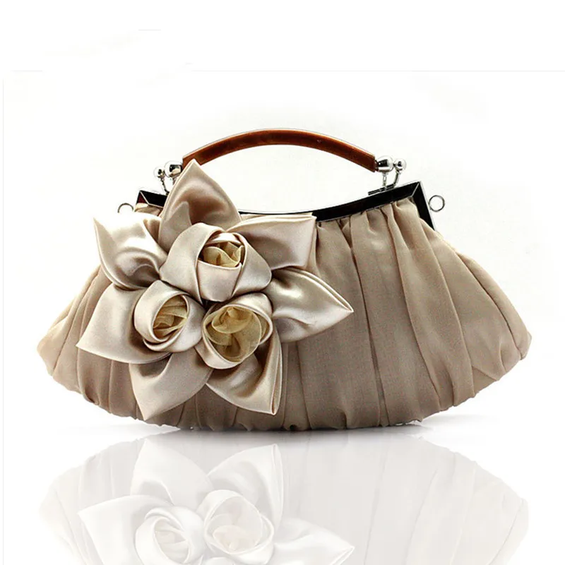 

Silk Flowers Wedding Evening Tote Bags for Women Clutch Handbag with Detachable Strap Money Clip Pochette mariage sac femme
