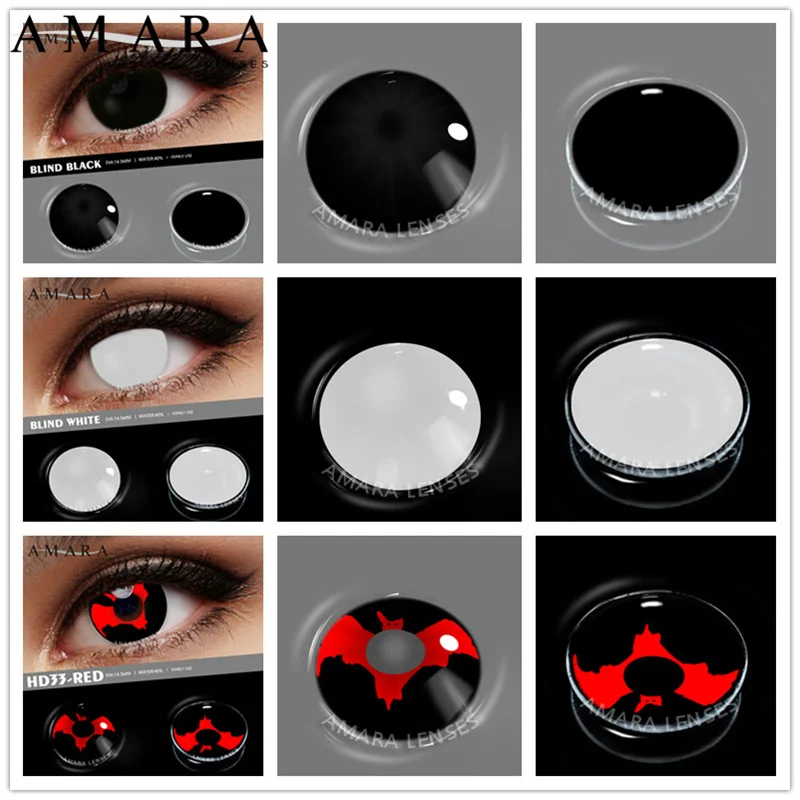 

AMARA 1 Pair Halloween Cosplay Colored Contact Lenses For Eyes Anime Lenses Color Contact Lenses Color Lens Blackout White Red