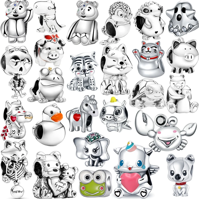 

New Lucky Cat Bear Bird Unicorn Hedgehog Crab Elephant Beads Fit Original Pandora Charms Silver Color Bracelet DIY Women Jewelry