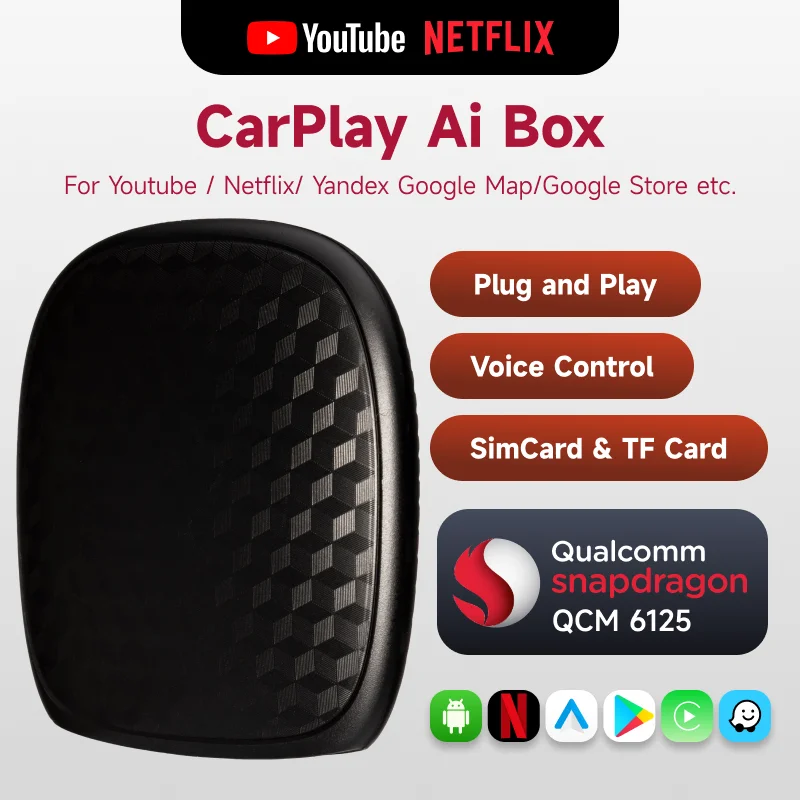 

CarPlay Ai TV Box Plus Android13 8+128GB Qualcomm 6125 8-Core CPU Wireless Carplay Android Auto for OEM Wired CarPlay 4G LTE
