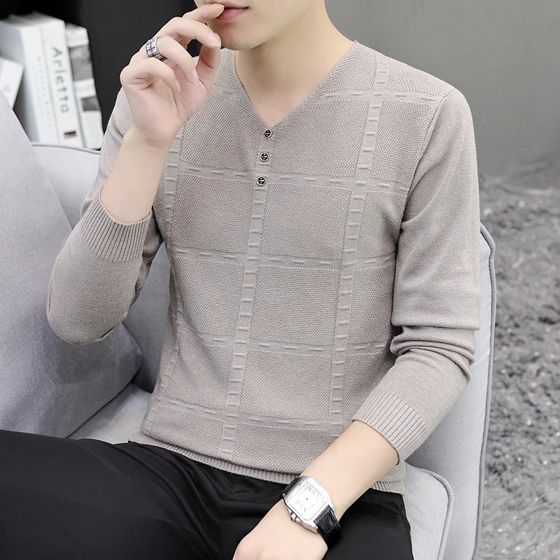 Новый мужской трикотаж с v-образным вырезом и пуговицами красивая нижняя рубашка