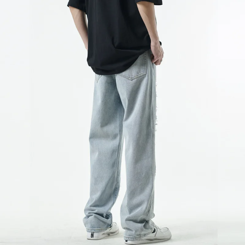 Men's Four Seasons Trousers American High Street Trend Hole Patch Men and Women with The Same Style Denim Trousers Ins Hot Sale