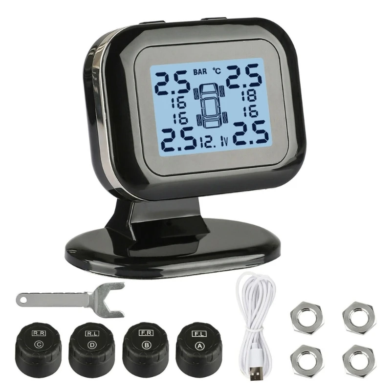

LCD Display Car Tire Pressure Monitoring System TPMS Wireless+4 Internal Sensors AOS