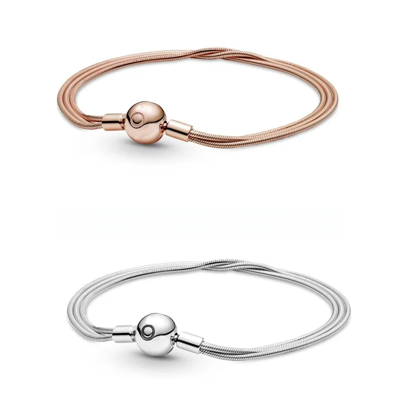 

Authentic 925 Sterling Silver Icons Moments Multi-Snake Chain Bracelet Bangle Fit Bead Charm Diy Fashion Jewelry