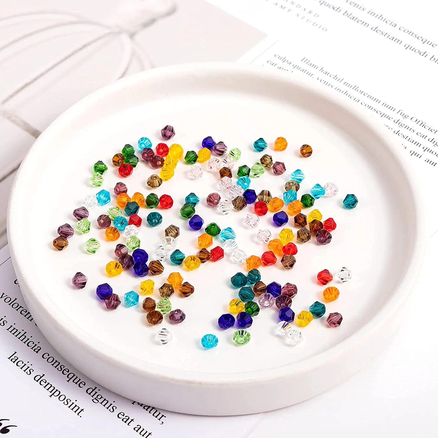 1200Pcs/Box 15 Colors 4mm Faceted Glass Beads Bicone Crystal Beads for DIY Beading Bracelet Necklaces Earrings Suncatcher Crafts