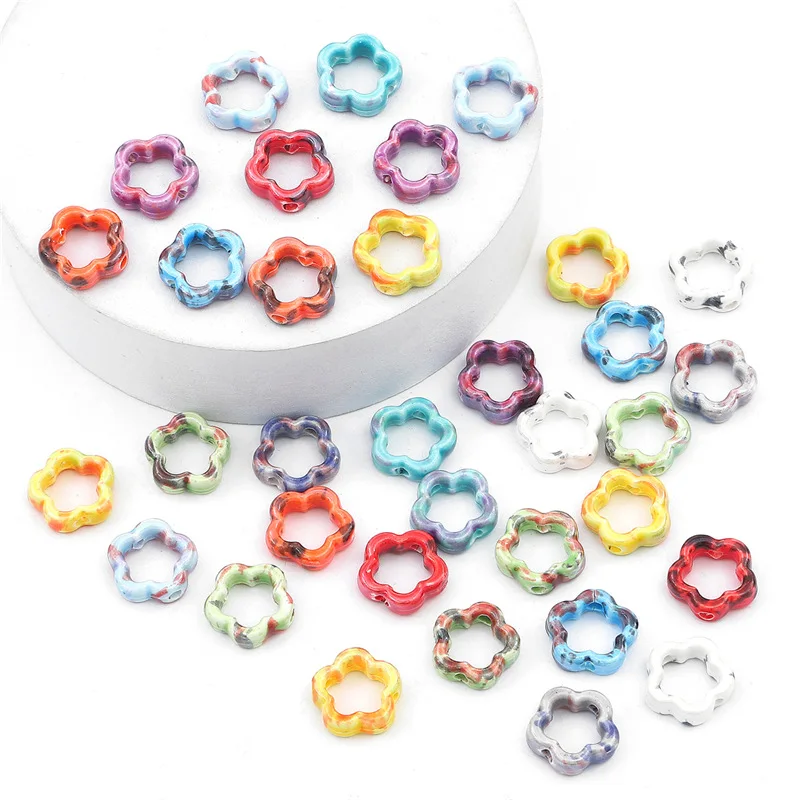 

4Pcs/lot Irregular Pattern Geometry Hollow Flower Ceramic Glass Loose Beads DIY Jewelry Making for Bracelet Beading Accessories