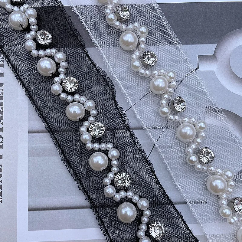 Черно-белая кружевная отделка ручной работы из бисера аксессуары для украшения