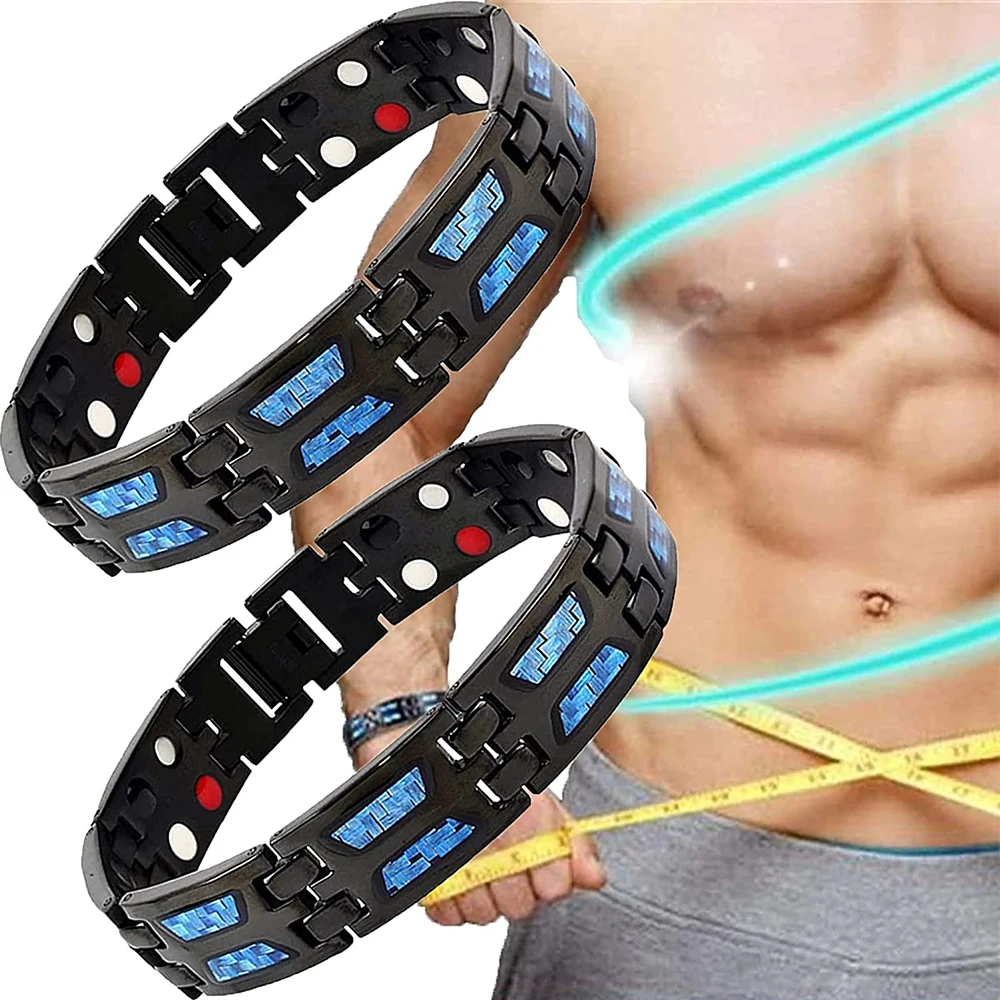 

4 In 1 Carbon Titanium Magnetic Energy Armband Power Bio Bracelet Health Pain Relief Magnet Health Bracelets Slim Fit Men Bangle