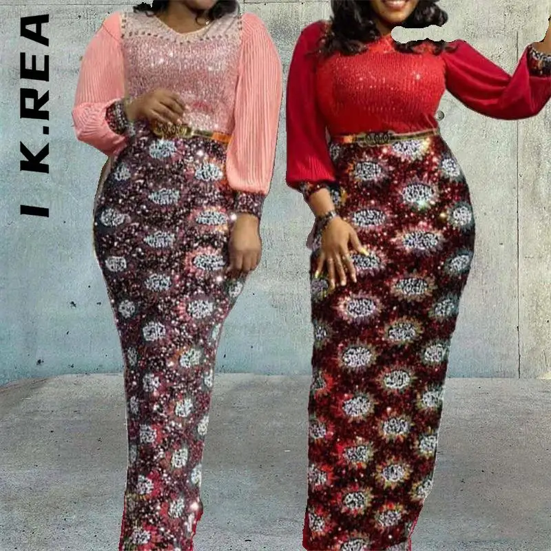 

Модное женское платье I K.Rea, модное Африканское платье с блестками, универсальный праздничный халат, эластичное облегающее женское платье, о...