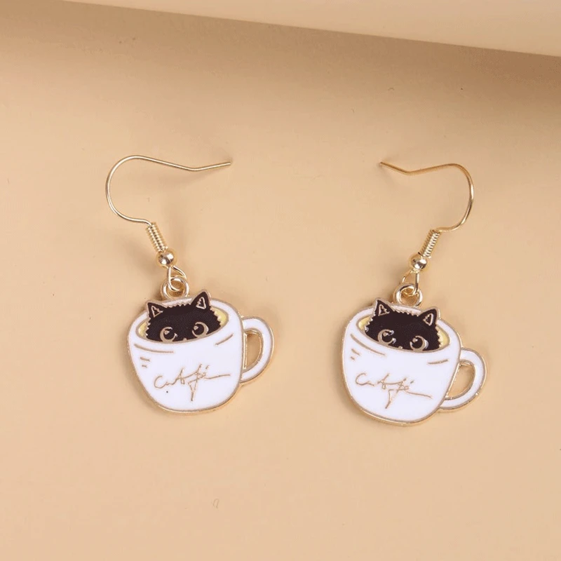 

Coffee cat earrings cute fun earrings cute earrings gift cat lover
