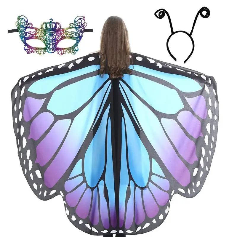 

Women Butterfly Wings Shawl Halloween Costume Butterfly Cape With Face Shield And Antenna Headband Cosplay Fairy Cape Women