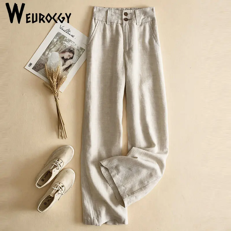 

Брюки женские свободные с широкими штанинами, повседневные простые винтажные прямые штаны из хлопка и льна с завышенной талией в стиле харадзюку, весна-лето 2023