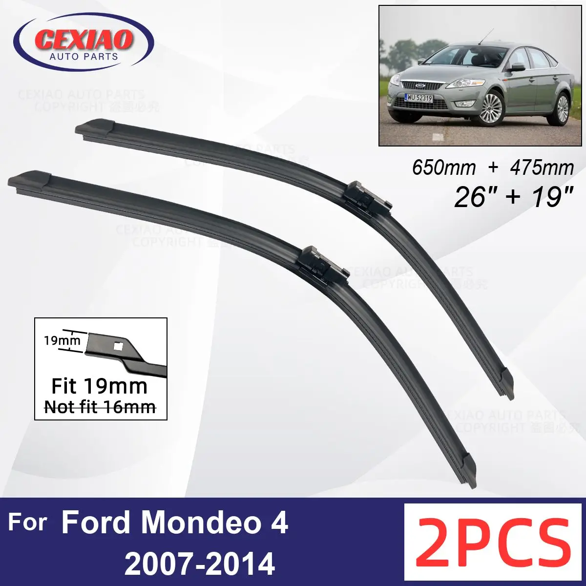 

Car Wiper For Ford Mondeo 4 2007-2014 Front Wiper Blades Soft Rubber Windscreen Wipers Auto Windshield 26" 19" 650mm 475mm
