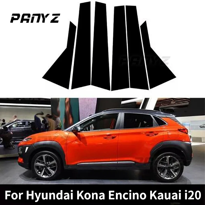 

6 шт./набор, автомобильные столбы, глянцевые черные пианино для Hyundai Kona Encino Kauai 2018-2022 2023, молдинговые крышки для дверей и окон, наклейки