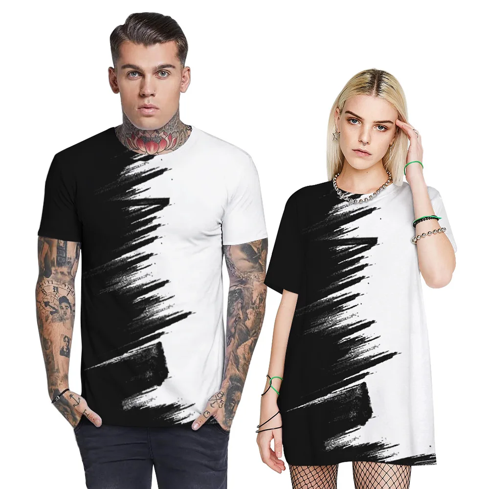 

2022 Men's Black White 3D Print Tshirt Unisex Summer Fashion Casual Short Sleeve Men Women Harajuku Streetwear T-shirt