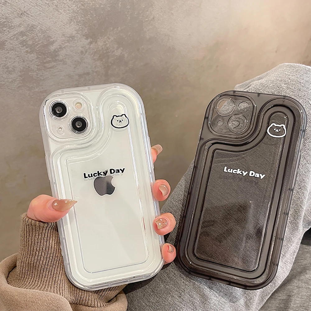 

Cute Bear Cartoon Couples Shockproof Transparent Phone Case For iPhone 14 11 12 13 Pro Max Clear TPU Funny Soft Back Cover Case