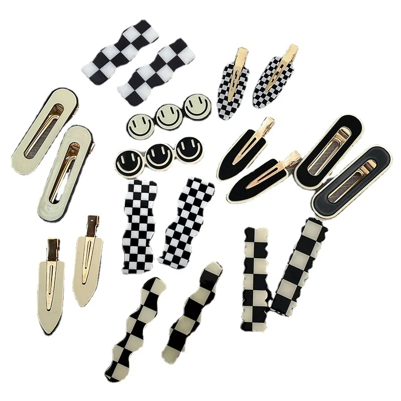 

Новинка, заколка для шахматной доски, боковая челка, одно слово, зажим, женская простая модная заколка для волос с уткой и купюрой