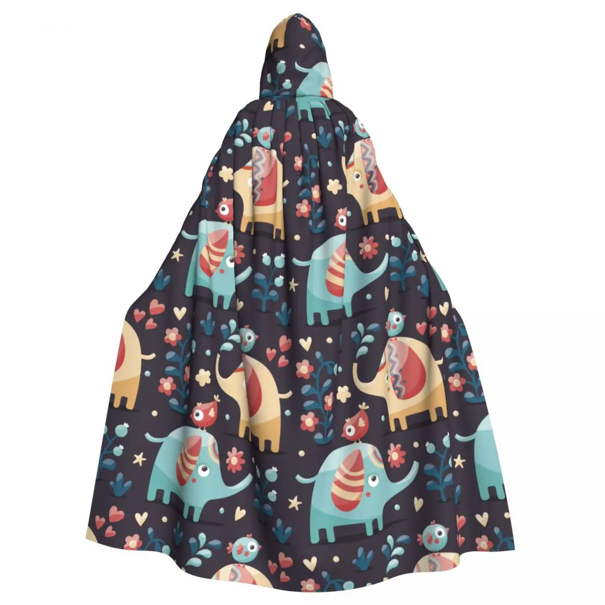 

Long Cape Cloak Cute Elephants Birds Plants Jungle Flowers Hearts Hooded Cloak Coat Autumn Hoodies
