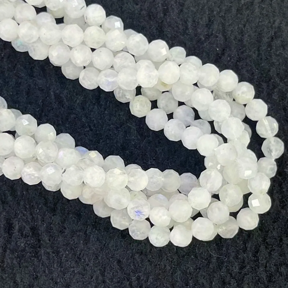 Natural White Selenite Flash Beads Stone Blue Moonstone Faceted Round Loose Beads For Jewelry Making Bracelet Necklace 2/3/4MM