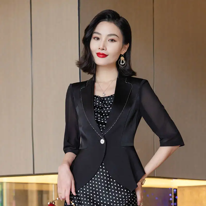 Quality Spring Summer Women's Korean Fashion Elegant Loose Medium Sleeve Jacket Office Leisure Blazer Thin Cardigan Coat Top 4XL
