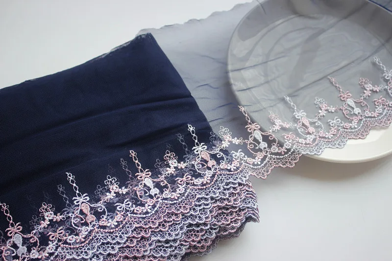 13 ярдов розовая вышитая кружевная отделка из тюля сетчатая вышивка ткань для