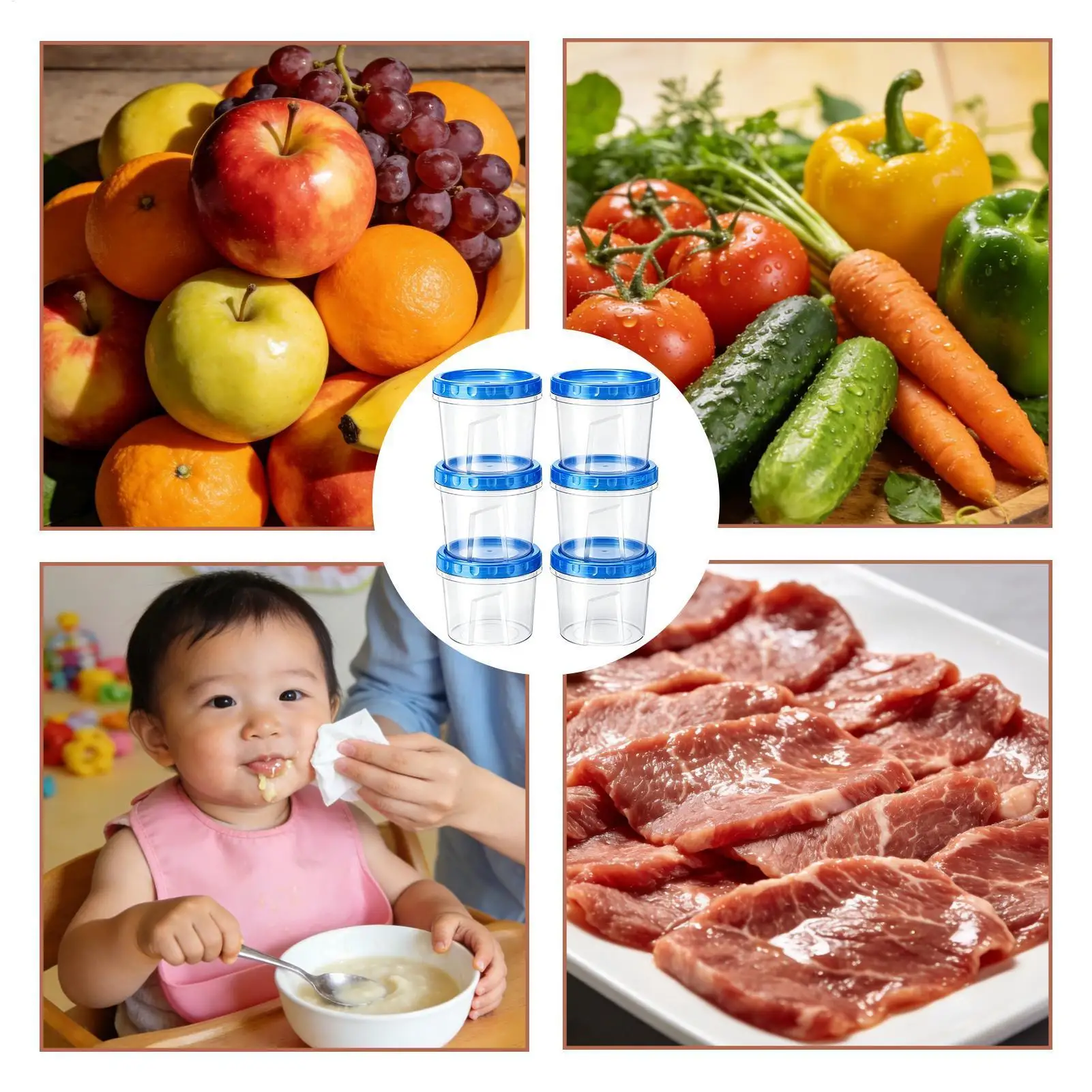 Фото Контейнеры для заморозки продуктов, 6 штук, 16 унций, герметичные, штабелируемые, для холодильника и кухни №1