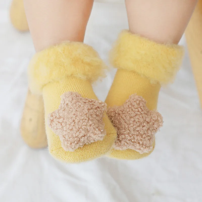 

Non-slip Cute Doll Baby Winter Socks Warm Wool Toddler Socks Velvet Thickening Plush Furry Floor Sock Newborn Product 0-18 Month