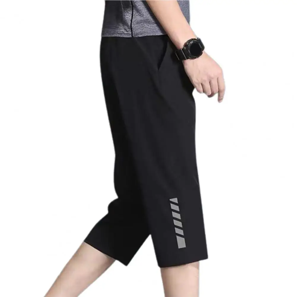 

Men Jogger Pants Quarter Pants for Men Cropped Trousers Solid Color Thin Mid Waist Drawstring Trousers Summer Male Streetwear