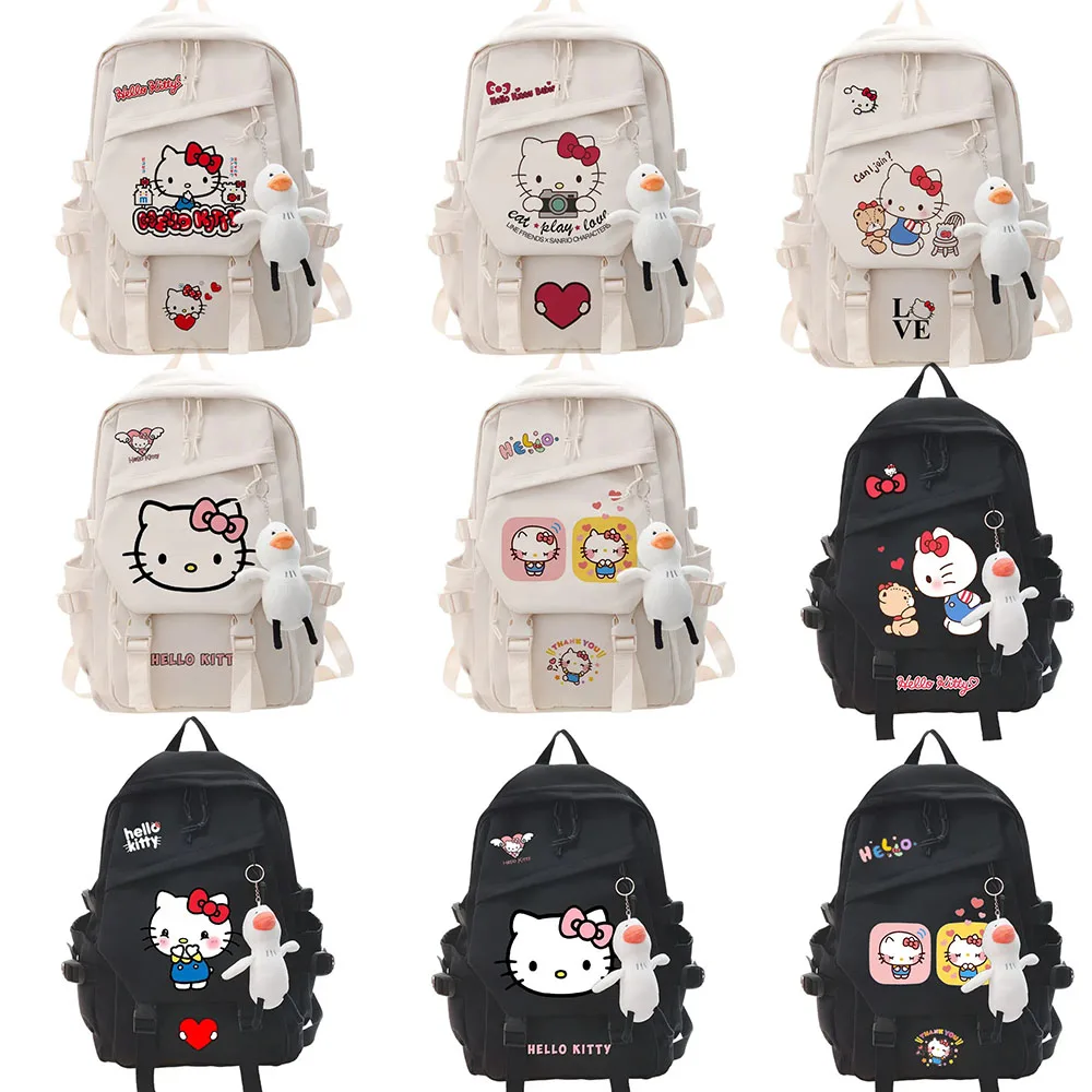 Large Capacity Bags Y2k Cute Hello Kitty Backpack Kawaii Sanrio Student Schoolbag Girl Boy Cartoon Cute Handbag Pendant Gifts