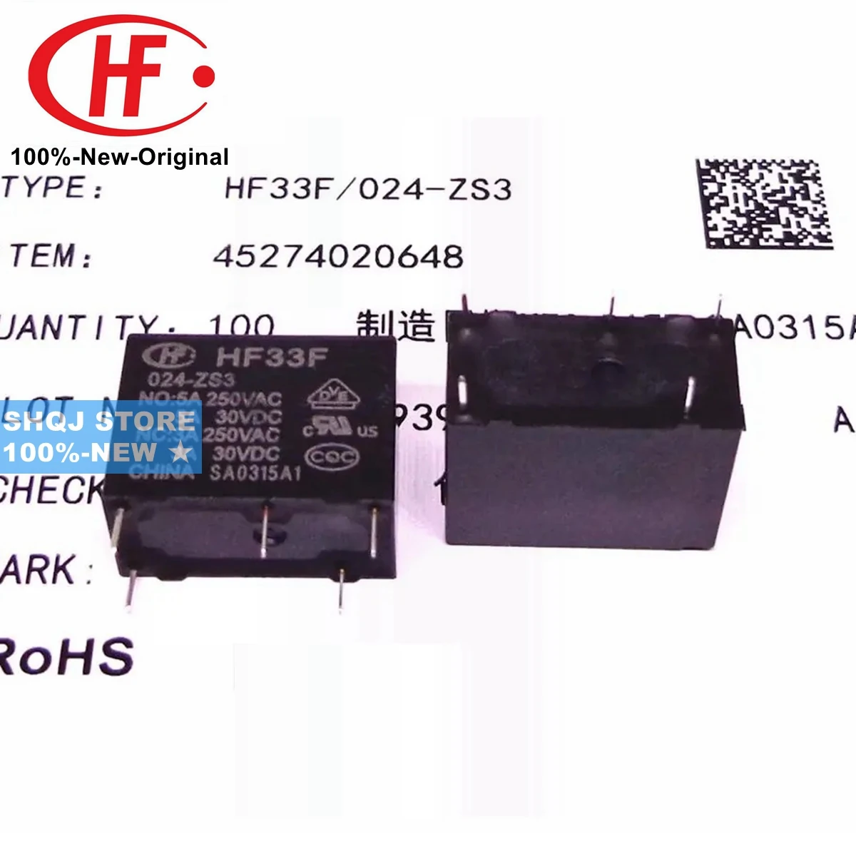 

HF 100%- 100 шт./коробка HF33F 005 012 024 -ZS3 5 в 12 В 24 В 5A 5-контактное реле оригинальное