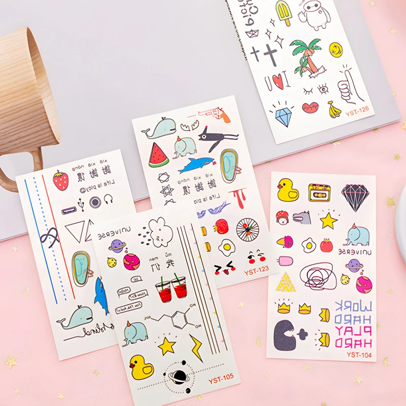 

2 Sheets Cute Temporary Tattoos Stickers Anime Fake Tattoo Sticker Decorative Наклейка for Kids Birthday Party Festival Supplies