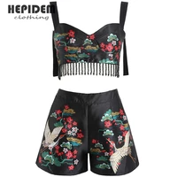 hepidem clothing beach 2pcs set women floral printed short straps tops slip and high waist pleated mini skorts suit 69889
