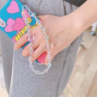 ins cute crystal heart beads mobile phone chain for women girls fashion cellphone strap anti lost lanyard hanging cord jewelry