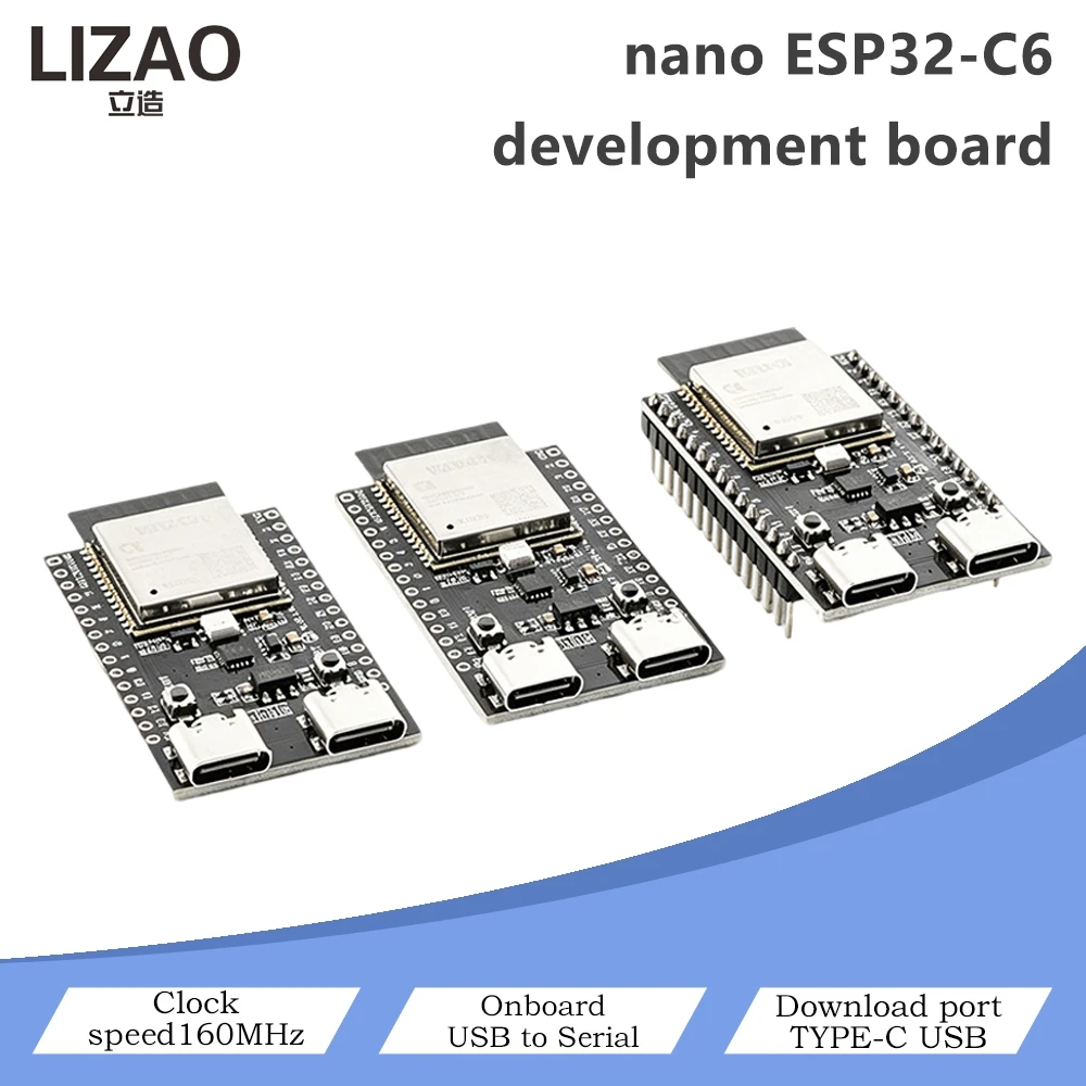 Фото Плата разработки Nano ESP32-C6 с Wi-Fi и Bluetooth, 160 МГц, двойной USB Type-C, встроенный USB-порт для последовательного подключения, полный набор GPIO для Arduino IoT DIY №1