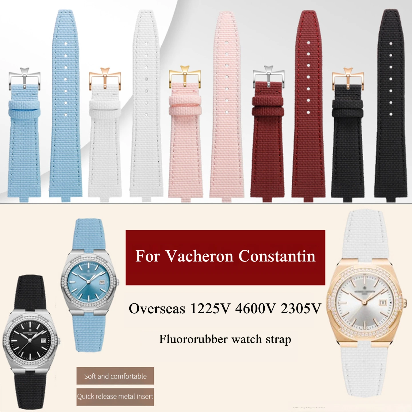 Фото Ремешок для женских часов Vacheron Constantin Overseas 1225V 4600V 2305V, новый стиль, FKM+натуральная кожа, быстросъемный ремешок для часов. №1