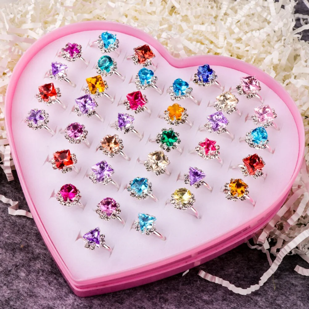 

36 Pcs Children Kids Ring Baby Toy Rings Diamond Rings Dress Up Pretend Play Rings with Love Box (Mixed Color)