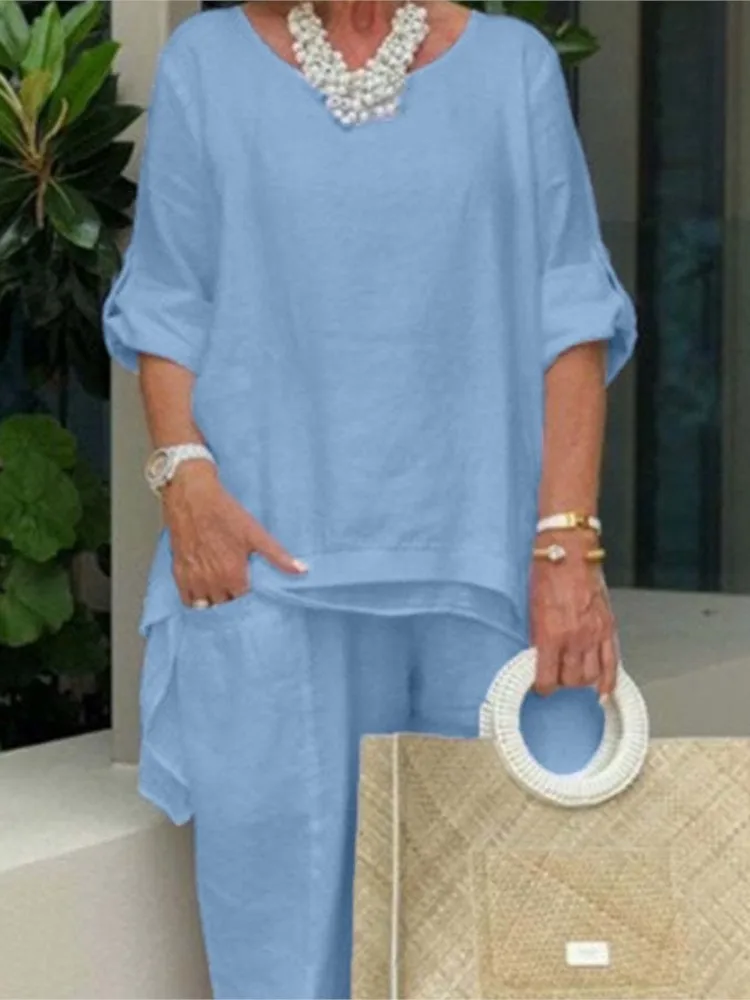 Женский однотонный комплект из брюк и рубашки с длинным рукавом S-3XL цвет в